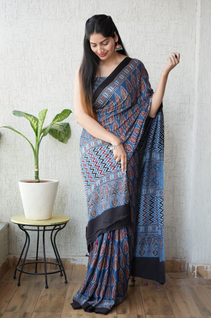 Ajrak Pure Modal Silk Saree