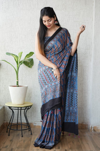 Ajrak Pure Modal Silk Saree