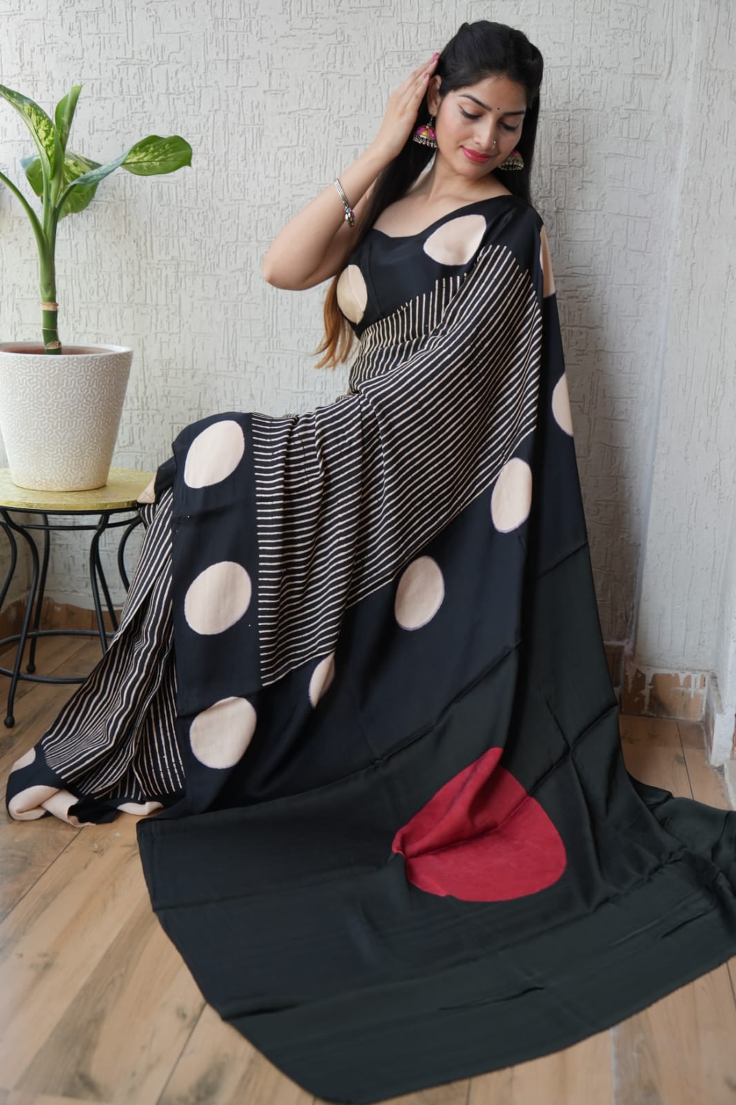 Ajrak-Bagru Pure Modal Silk Saree