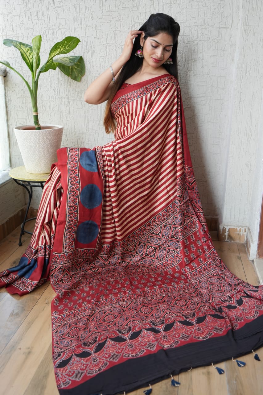 Ajrak Pure Modal Silk Saree