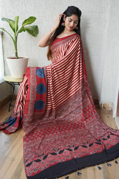 Ajrak Pure Modal Silk Saree
