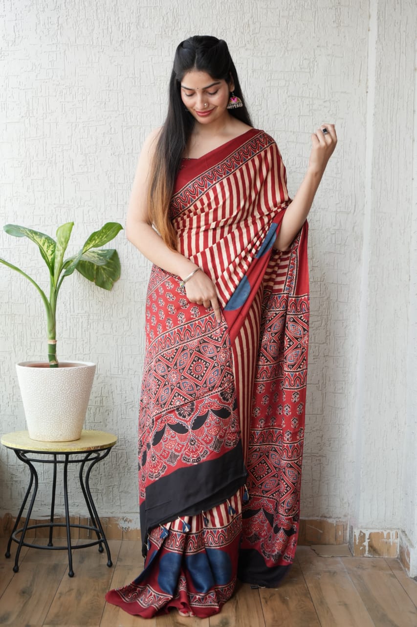 Ajrak Pure Modal Silk Saree