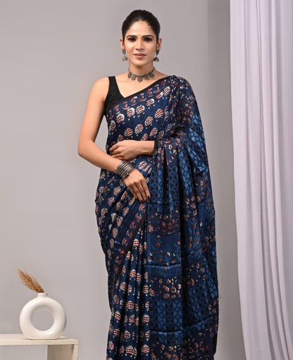 Ajrak-Bagru Pure Modal Silk Saree