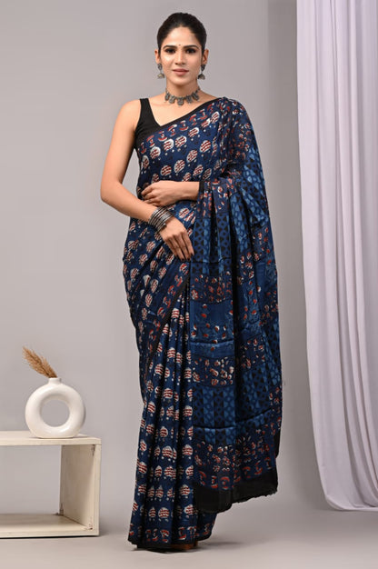 Ajrak-Bagru Pure Modal Silk Saree