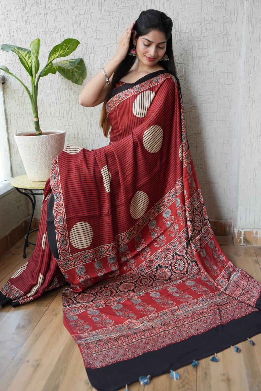 Ajrak Pure Modal Silk Saree