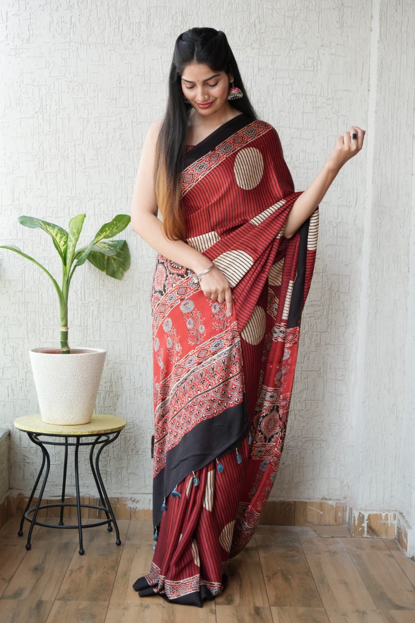 Ajrak Pure Modal Silk Saree