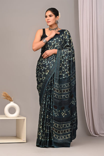 Ajrak-Bagru Pure Modal Silk Saree