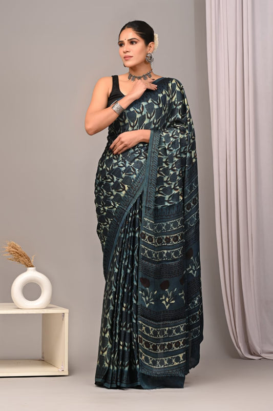 Ajrak-Bagru Pure Modal Silk Saree