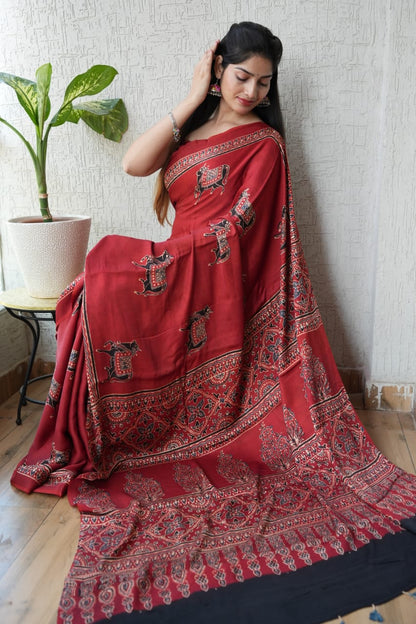 Ajrak Pure Modal Silk Saree