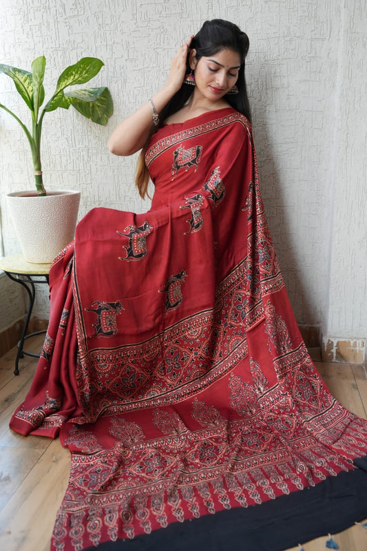 Ajrak Pure Modal Silk Saree