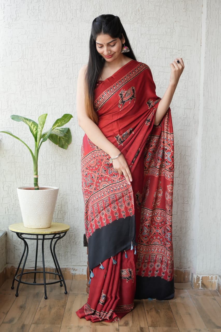 Ajrak Pure Modal Silk Saree