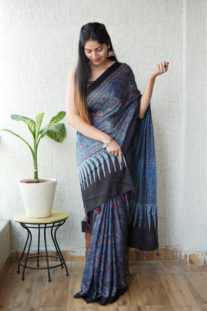 Ajrak Pure Modal Silk Saree