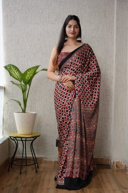 Ajrak Pure Modal Silk Saree