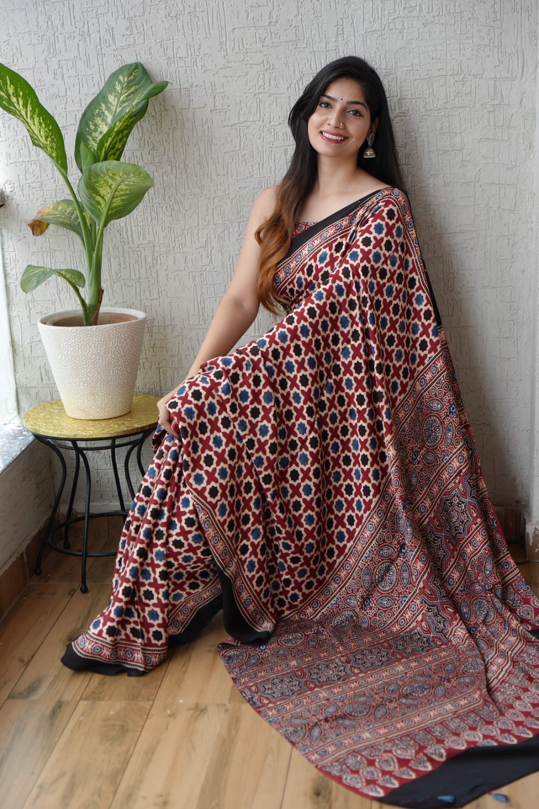 Ajrak Pure Modal Silk Saree