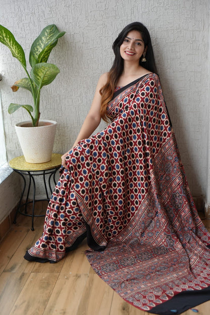 Ajrak Pure Modal Silk Saree