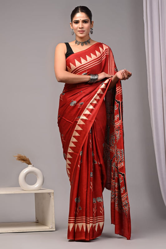 Ajrak Pure Modal Silk Saree