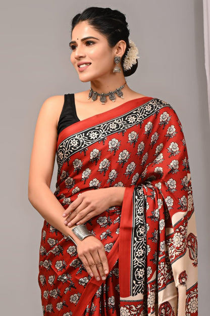 Ajrak-Bagru Pure Modal Silk Saree