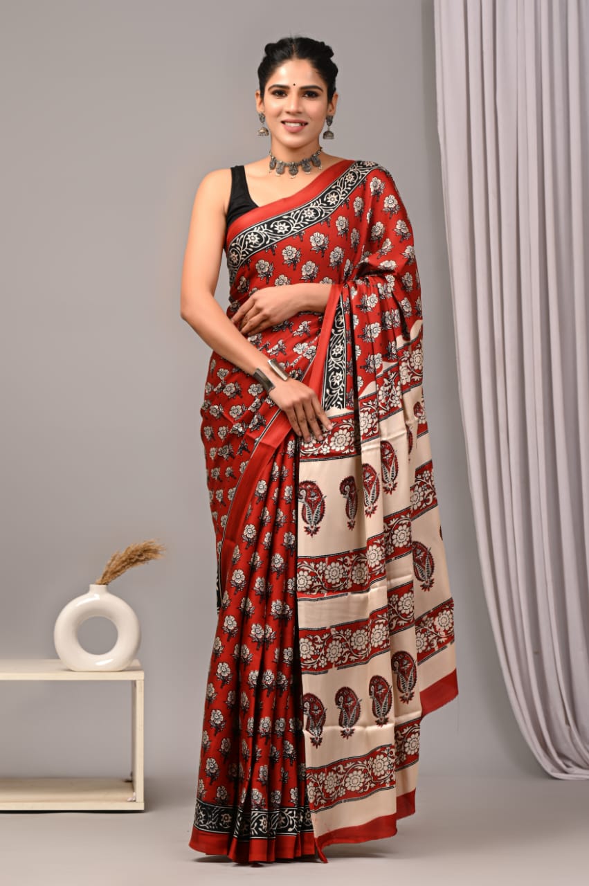 Ajrak-Bagru Pure Modal Silk Saree