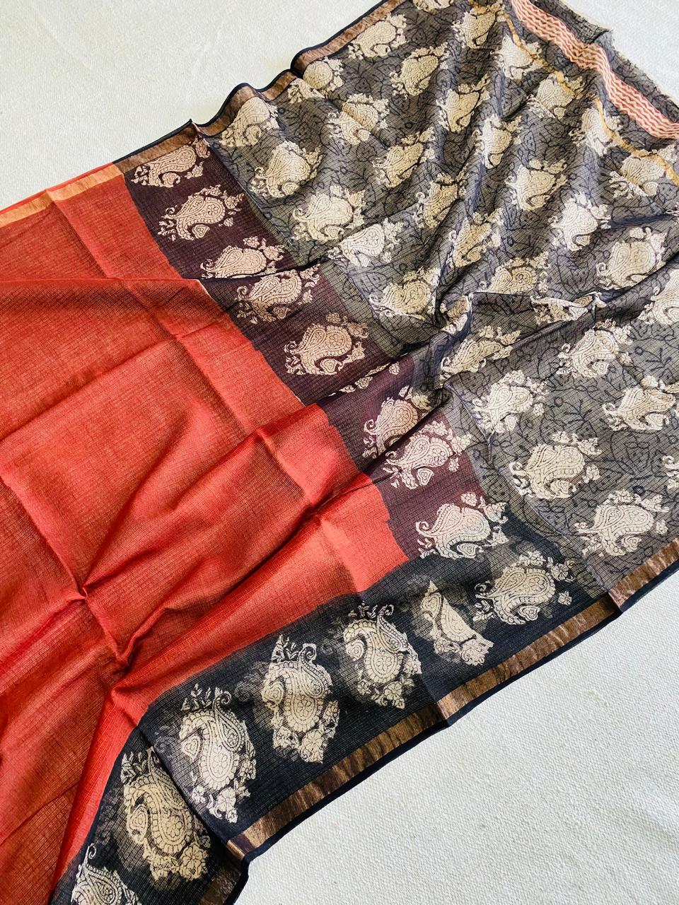 Red & Black Kota Doriya Saree