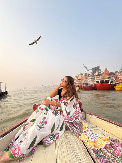 White Mul Cotton Saree – Pure Bloom