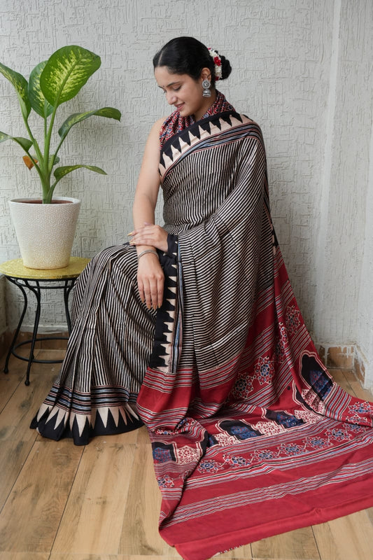 Ajrak Pure Modal Silk Saree