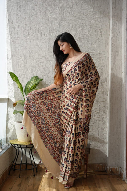 Ajrak Pure Modal Silk Saree