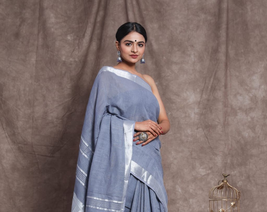 Plain Linen Saree