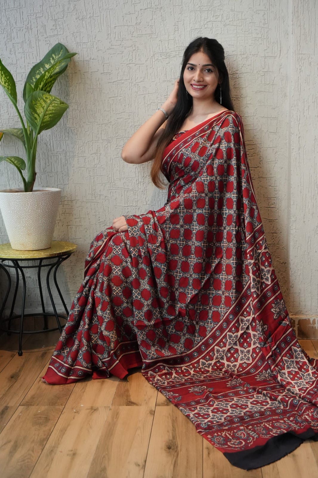 Ajrak Pure Modal Silk Saree