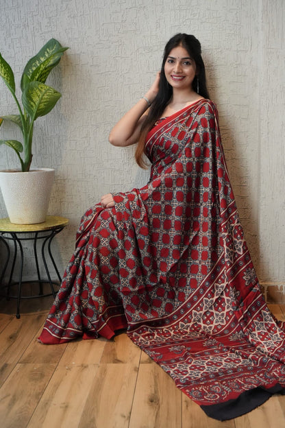 Ajrak Pure Modal Silk Saree