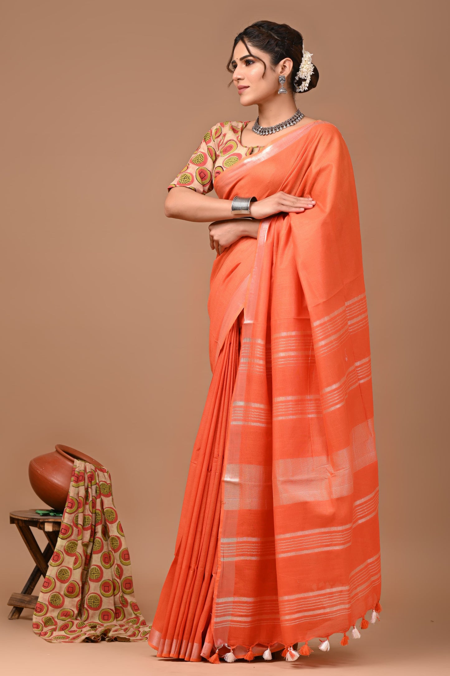 Plain Linen Saree
