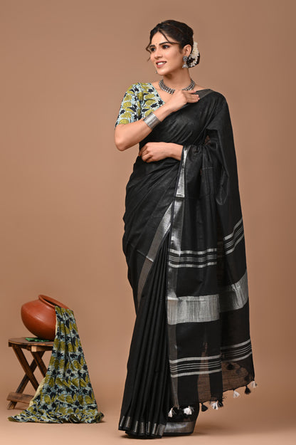Plain Linen Saree