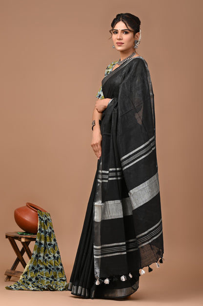 Plain Linen Saree