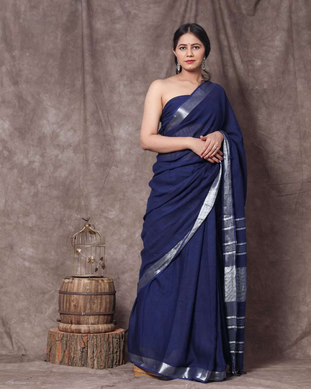 Plain Linen Saree