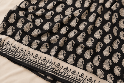 Black White Buti Handblock Mul Cotton Saree
