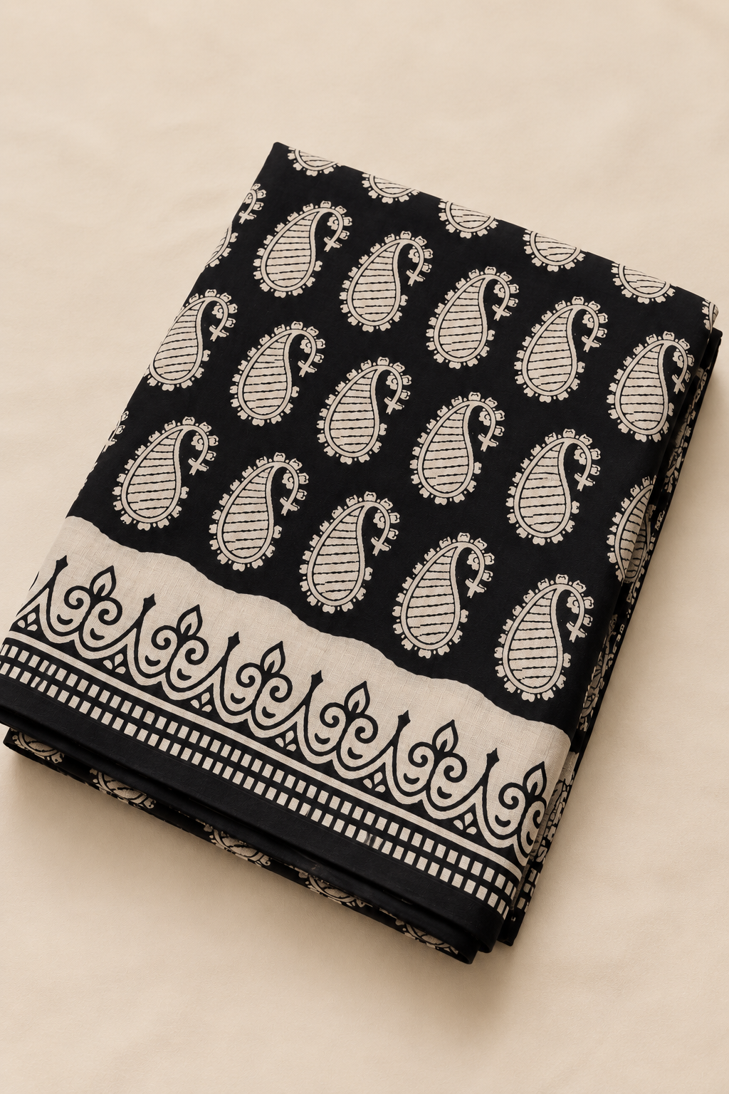 Black White Buti Handblock Mul Cotton Saree