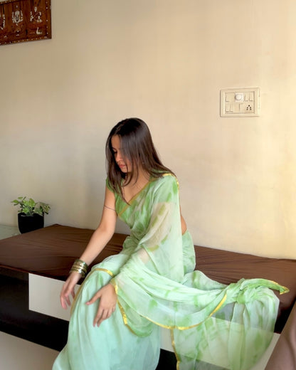Green Soft Chiffon Saree – Sheer Fall