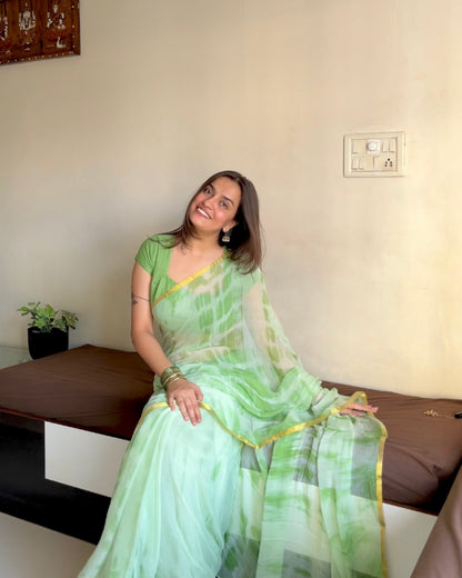 Green Soft Chiffon Saree – Sheer Fall