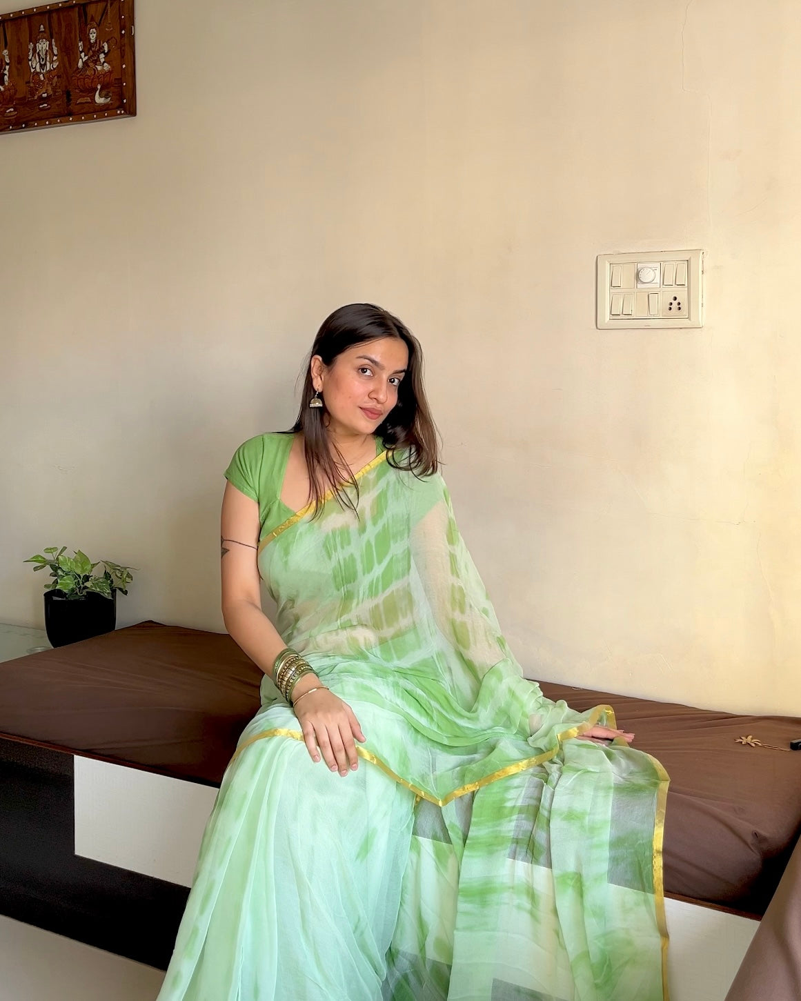 Green Soft Chiffon Saree – Sheer Fall