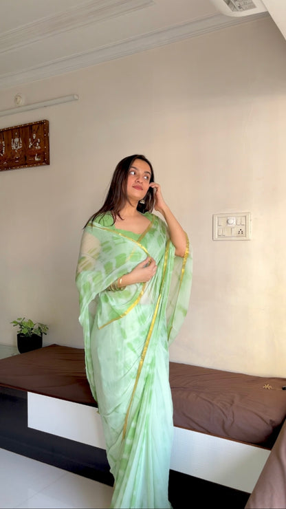 Green Soft Chiffon Saree – Sheer Fall