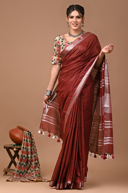 Plain Linen Saree