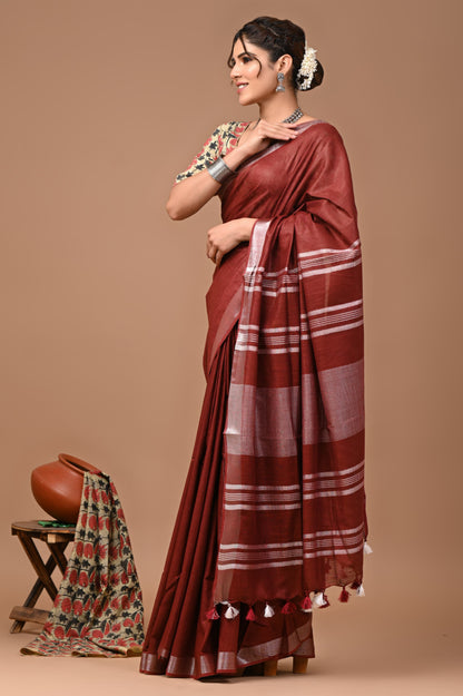 Plain Linen Saree