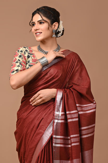 Plain Linen Saree