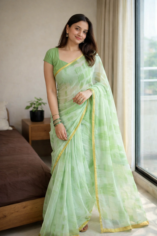Green Soft Chiffon Saree – Sheer Fall