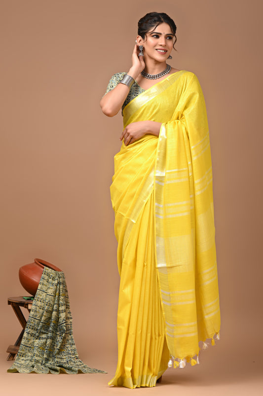 Plain Linen Saree