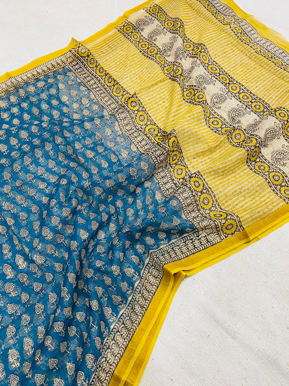 Blue & Yellow Kota Doriya Saree
