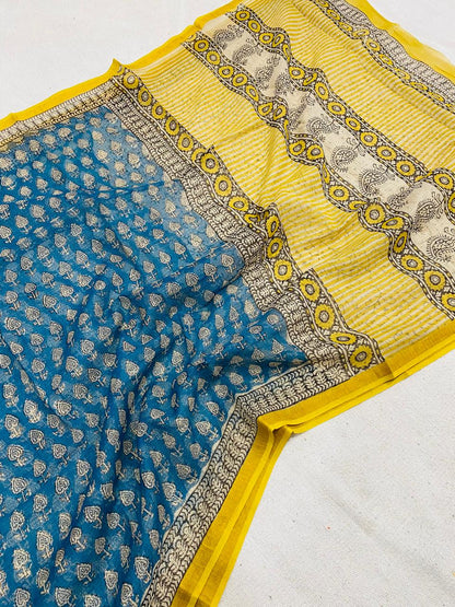 Blue & Yellow Kota Doriya Saree