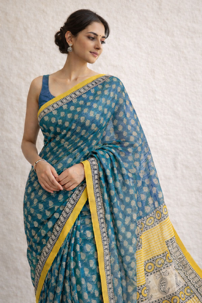 Blue & Yellow Kota Doriya Saree