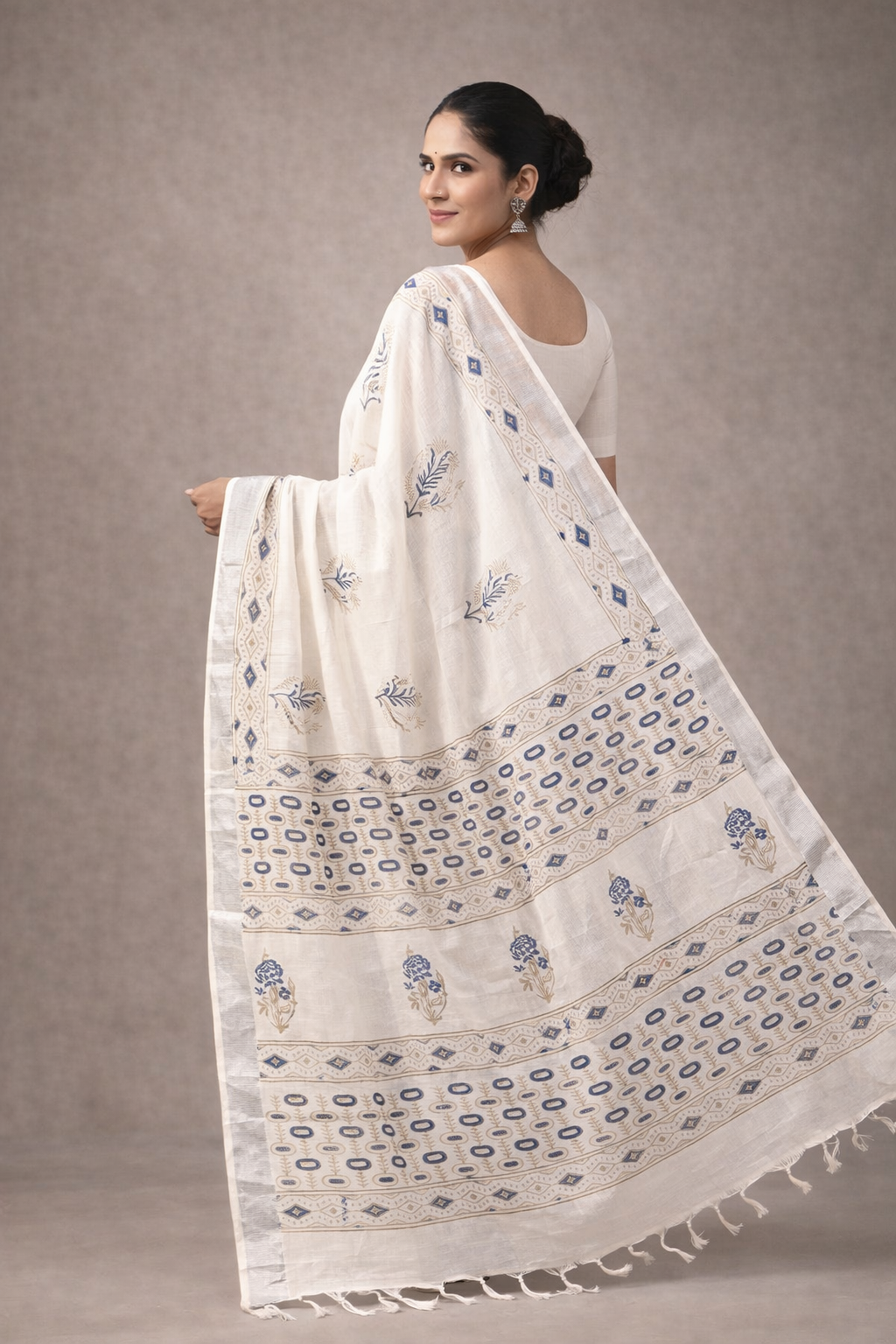 White Cotton Linen Saree