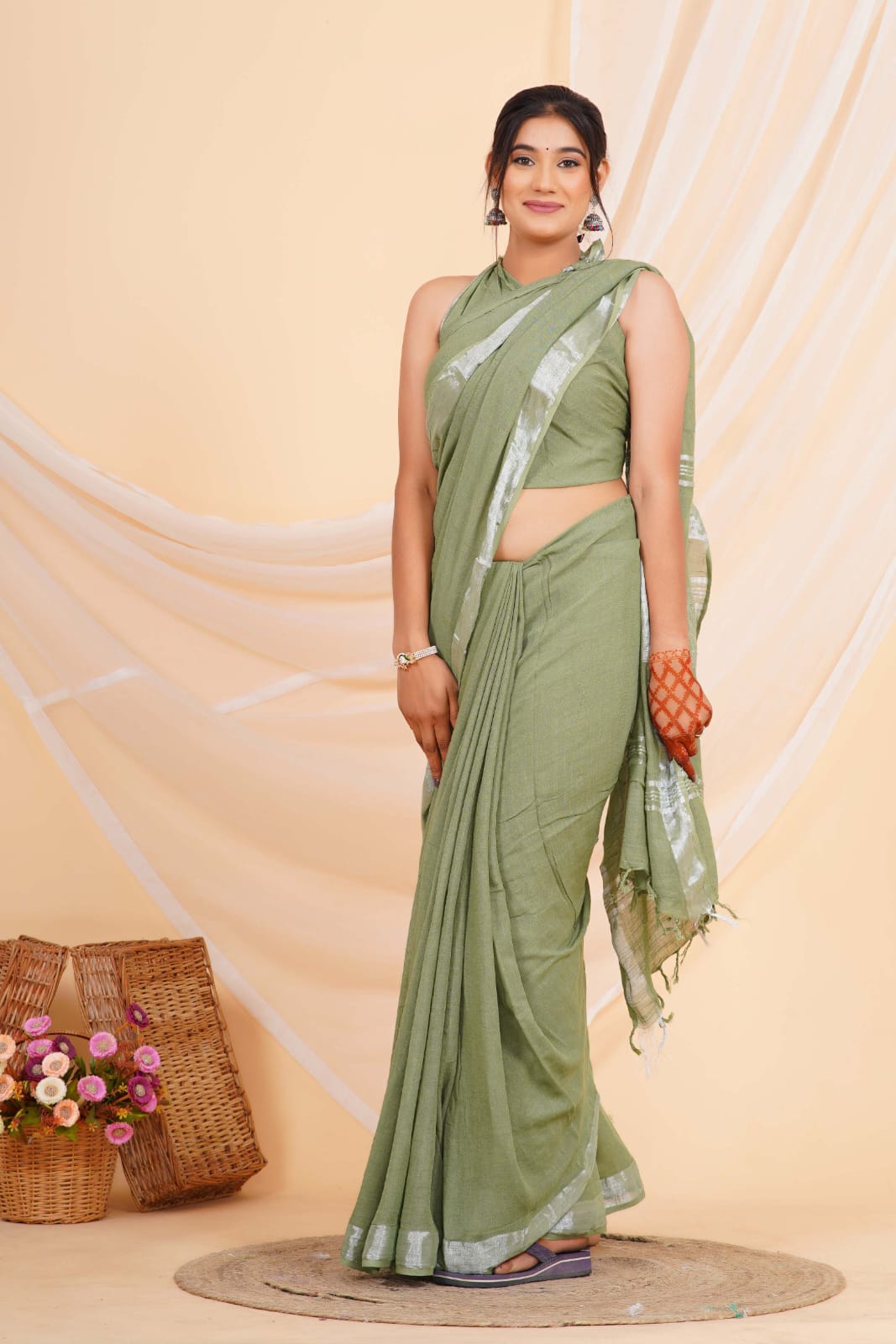 Plain Linen Saree