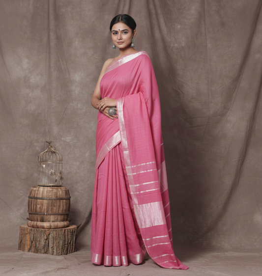 Mauve Pink Linen Saree